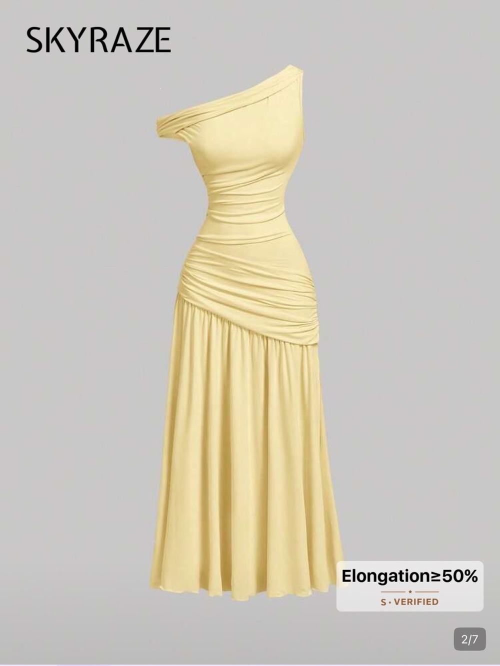 Yellow One-Shoulder Ruched Maxi Dress